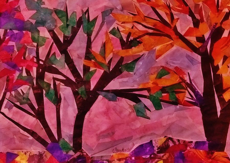 Fall Trees Collage Mixed Media by Christy Saunders Church