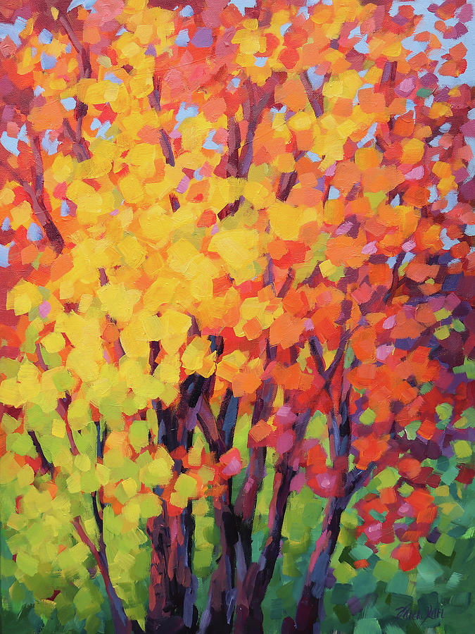 Fall Trees Painting by Karen Ilari