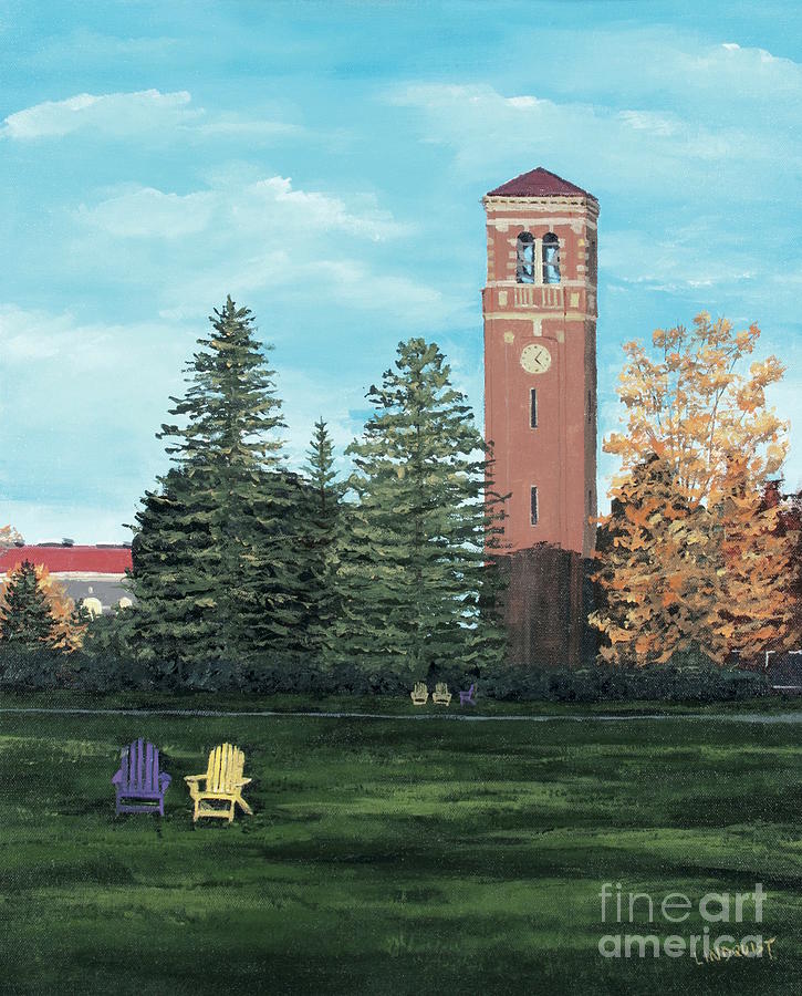 University Of Northern Iowa Painting - Fall UNI Campanile by Tim Lindquist