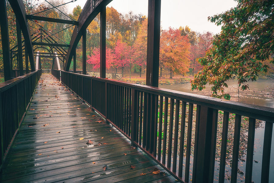 Fall View on the Wooden Pedestrian Bridge Photograph by Jason Fink
