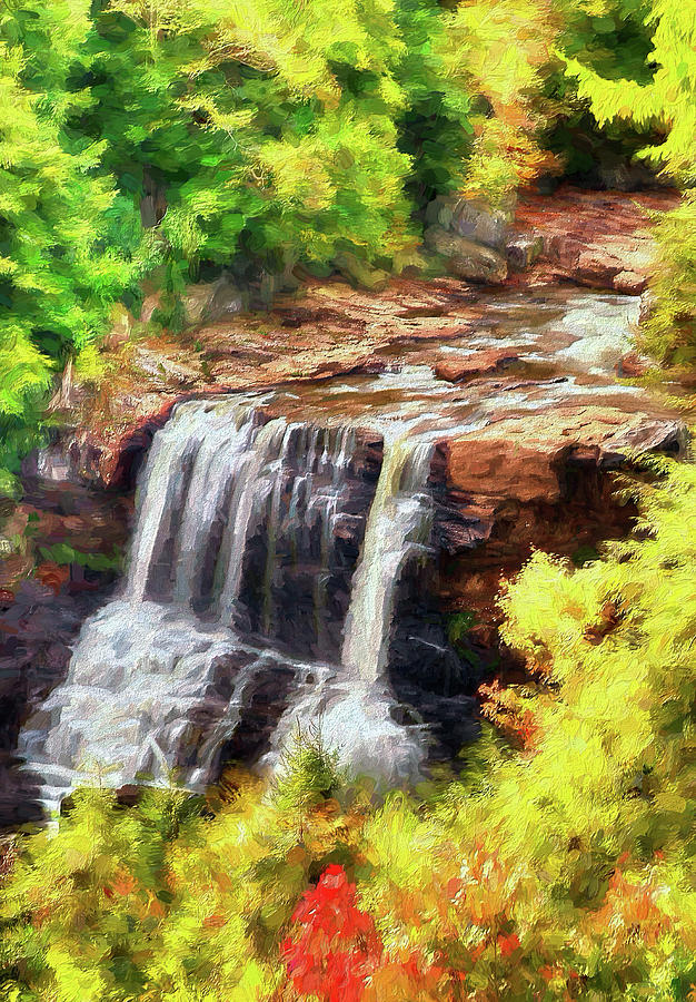 Fall Waterfall ap Painting by Dan Carmichael