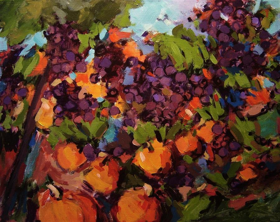 Fall with pumpkins and grapes Painting by R W Goetting
