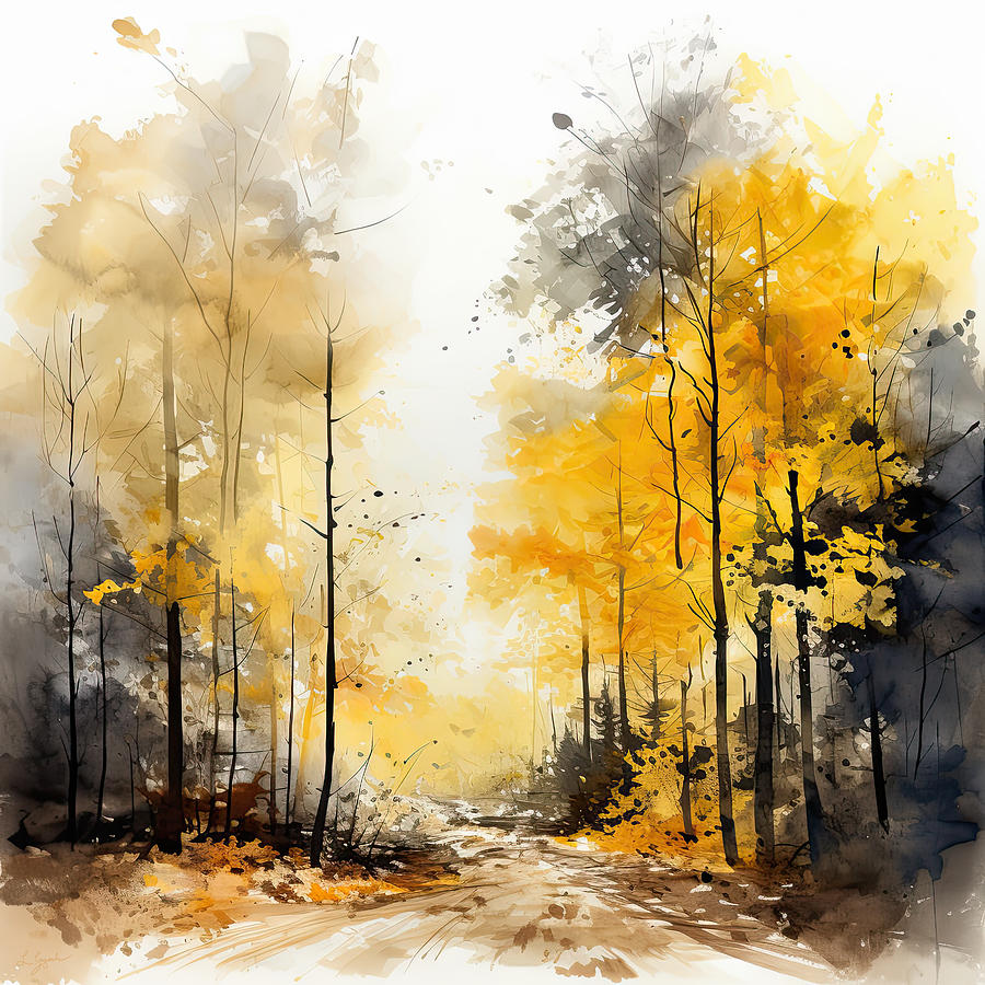 Fall Woods - Golden Fall Leaves Painting by Lourry Legarde
