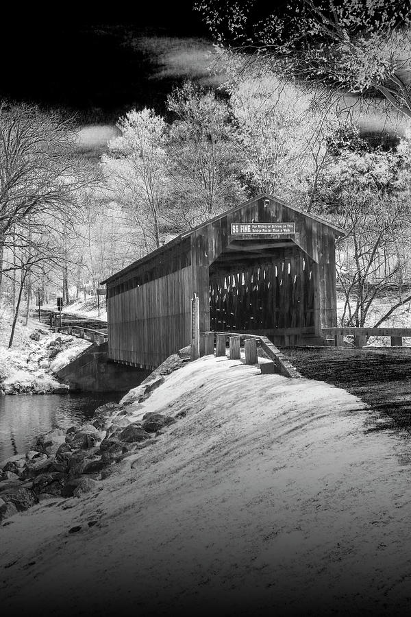 Fallasburg Covered Bridge in Black and White Infrared Photograph by Randall Nyhof