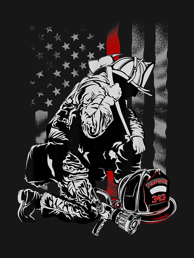 Fallen Fireman American Flag Thin Red Line Firefighter Top Digital Art ...