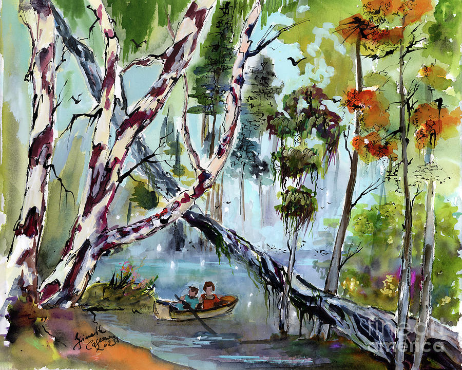 Tree Painting - Fallen Giant Tree in Wetland by Ginette Callaway