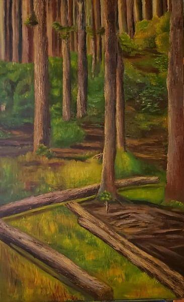 Fallen Tree in Forest Painting by Joseph Eisenhart