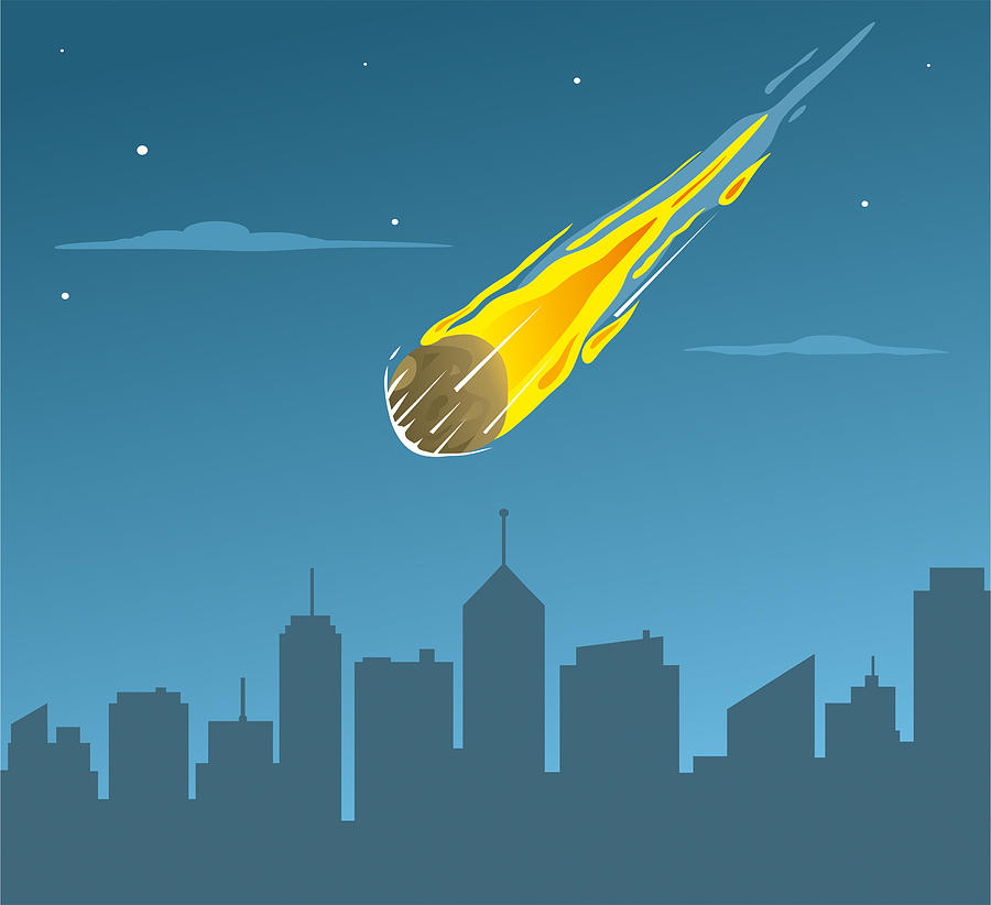 Falling asteroid on city Drawing by Cako74