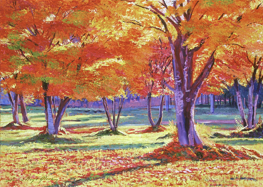Falling Autumn Leaves Painting by David Lloyd Glover