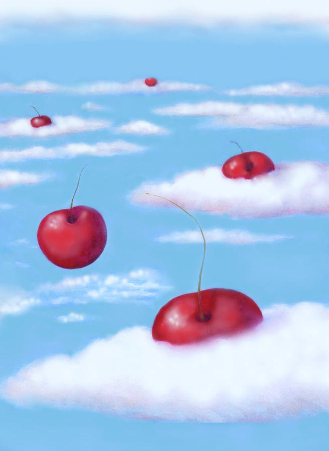 Falling Cherries thru Clouds Painting by Mary Ann Leitch