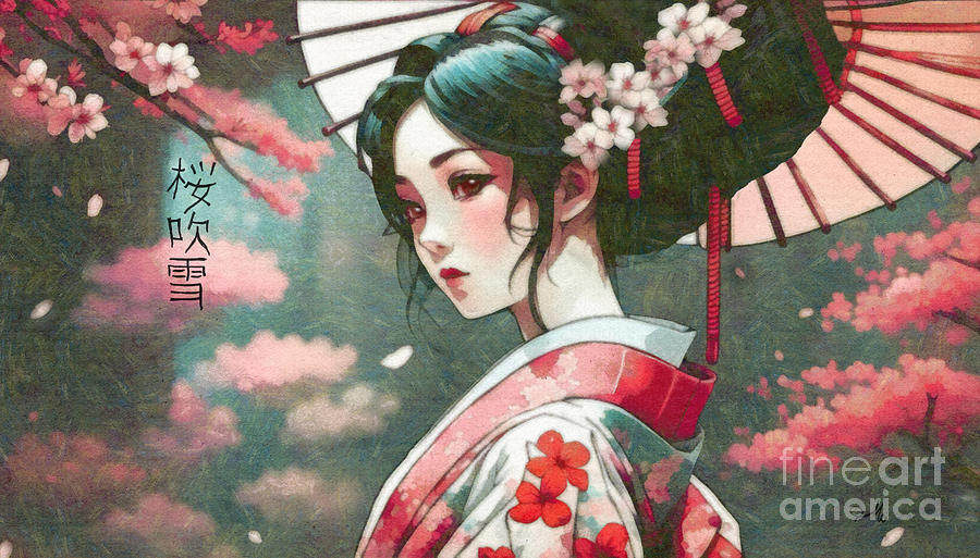 Falling Cherry Blossoms Painting by Mo T