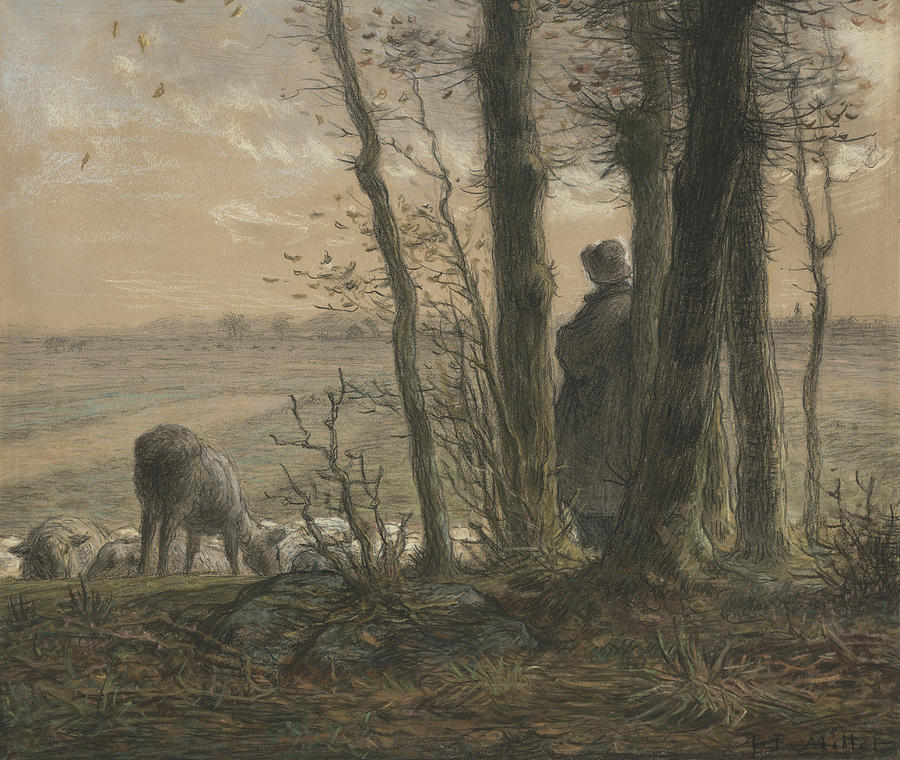 Falling Leaves, circa 1866 Drawing by Jean-Francois Millet