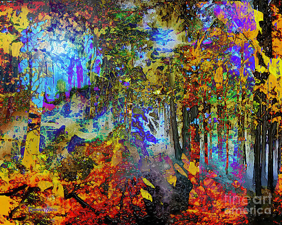 Falling Leaves Painting - Falling leaves in the Forest by Bonnie Marie