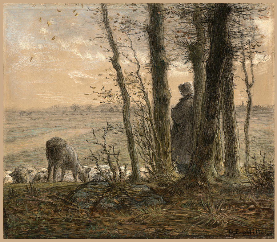Falling Leaves Drawing by Jean Francois Millet