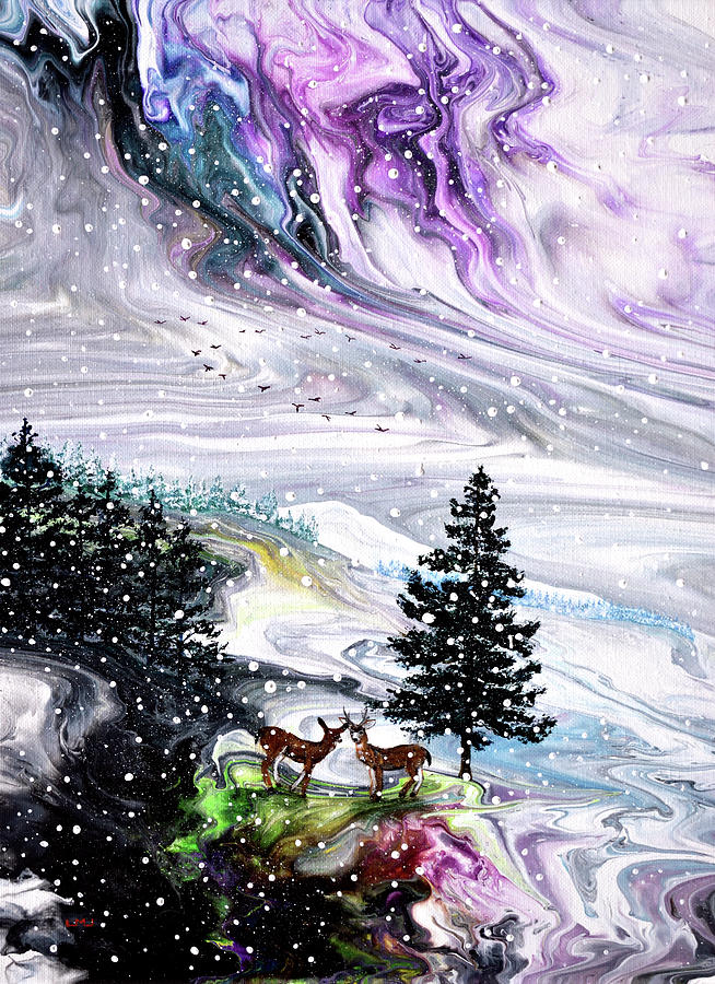 Falling Snow on the Mountains Painting by Laura Iverson
