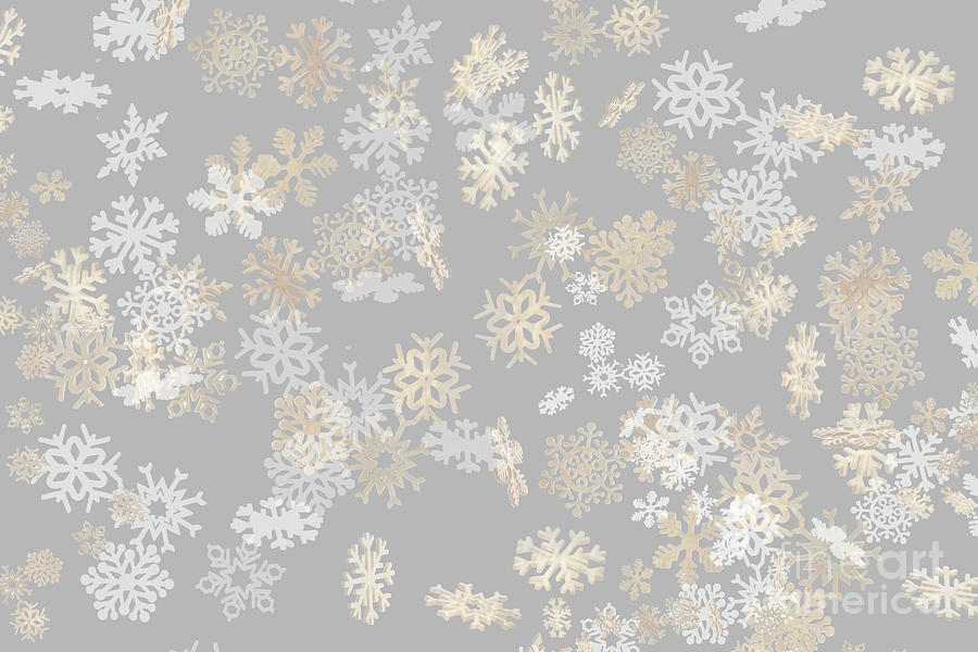 Falling snowflakes pattern on grey background Photograph by Simon Bratt