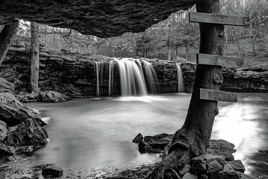 Falling Water Waterfall Swimming Hole In Black and White - Arkansas Ozarks Photograph by Gregory Ballos