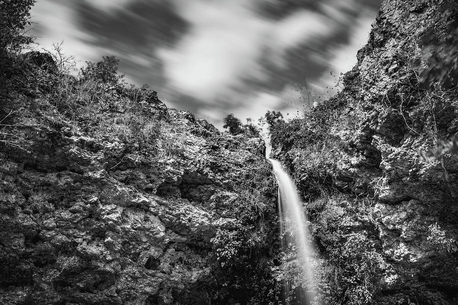 Falling Waters And Movings Skies - Black and White Photograph by Gregory Ballos