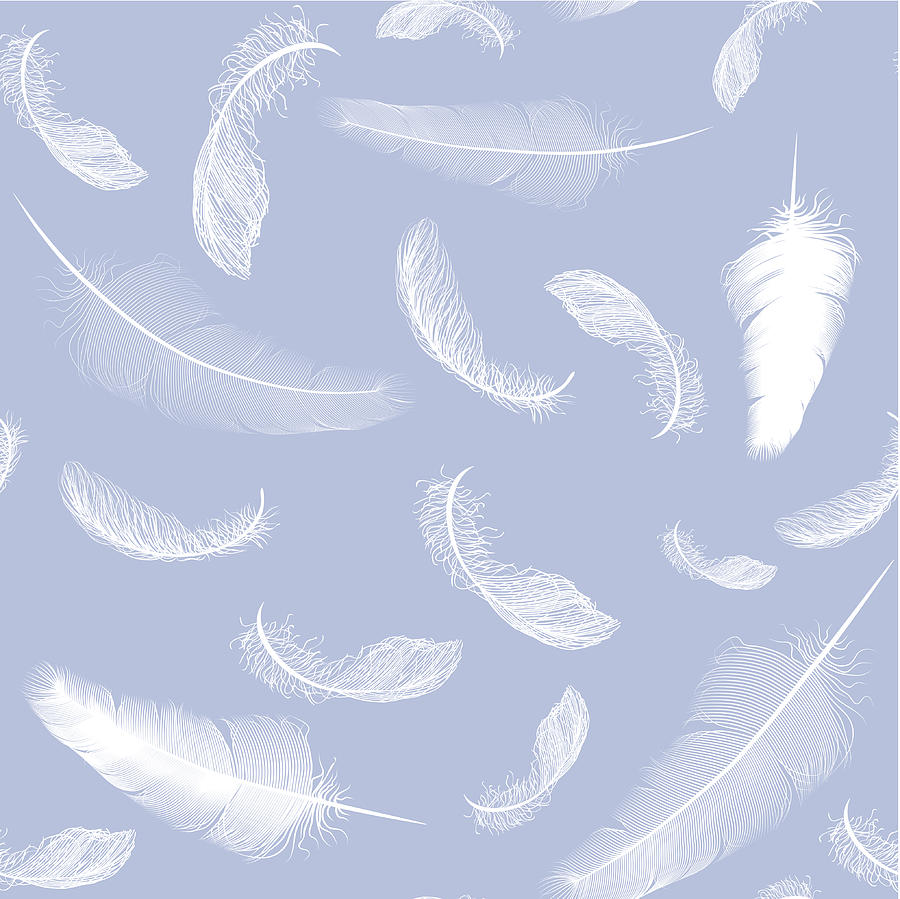 Falling white feathers against a lilac backdrop Drawing by Mashuk