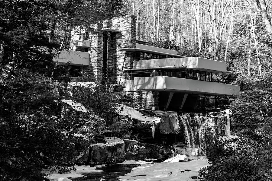 Fallingwater In Black And White Photograph