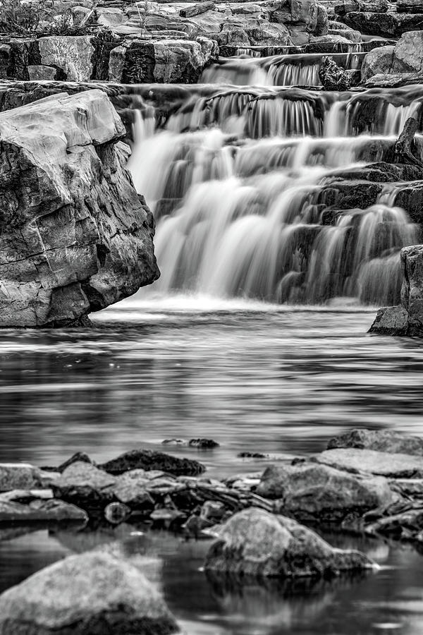 Falls Park Cascades In Sioux Falls South Dakota - Black and White Photograph by Gregory Ballos