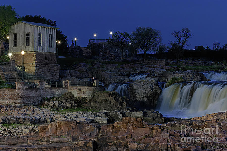 Falls Park in Sioux Falls at Night Photograph by Natural Focal Point Photography
