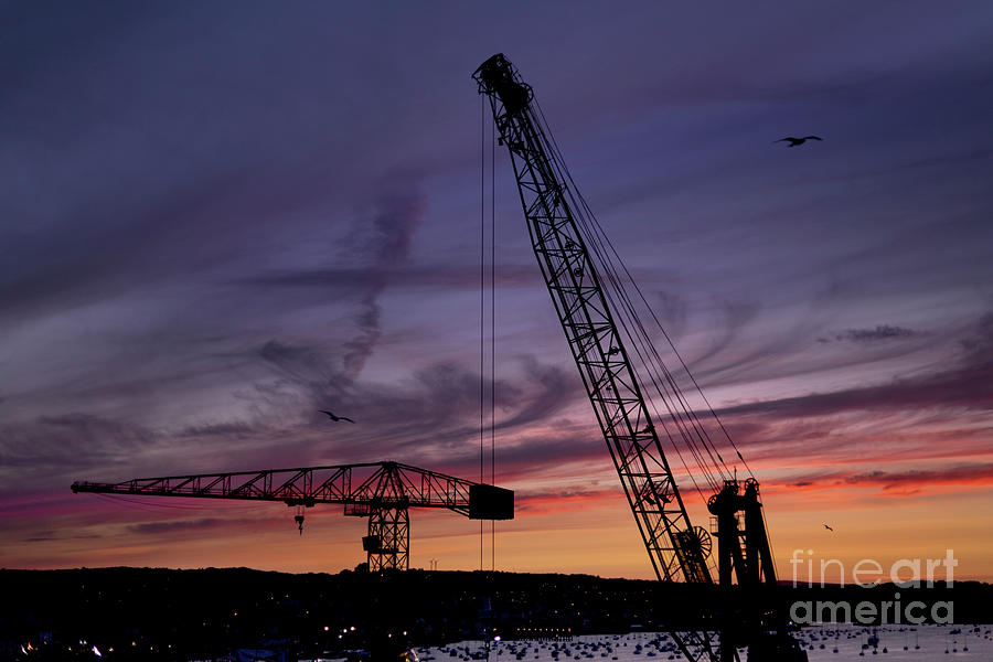 Falmouth Dock Cranes at Sunset Photograph by Terri Waters