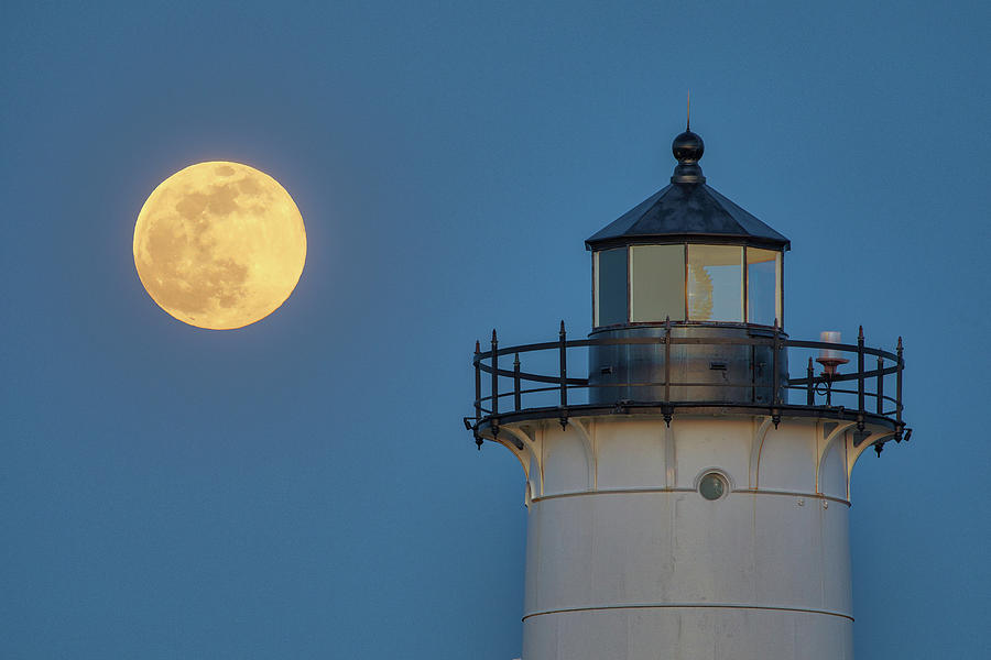 Falmouth Nobska Lighthouse and Full Moon Photograph by Juergen Roth