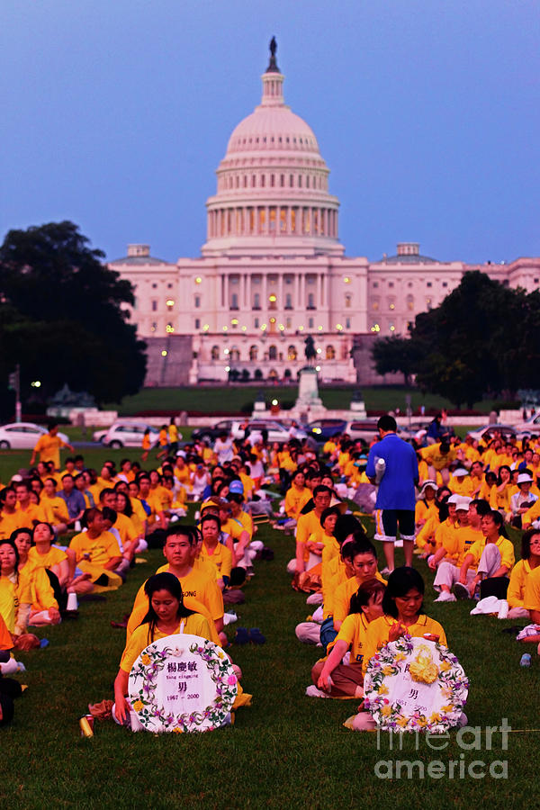 Falun Gong protest and The Capitol building Washington DC Photograph by James Brunker
