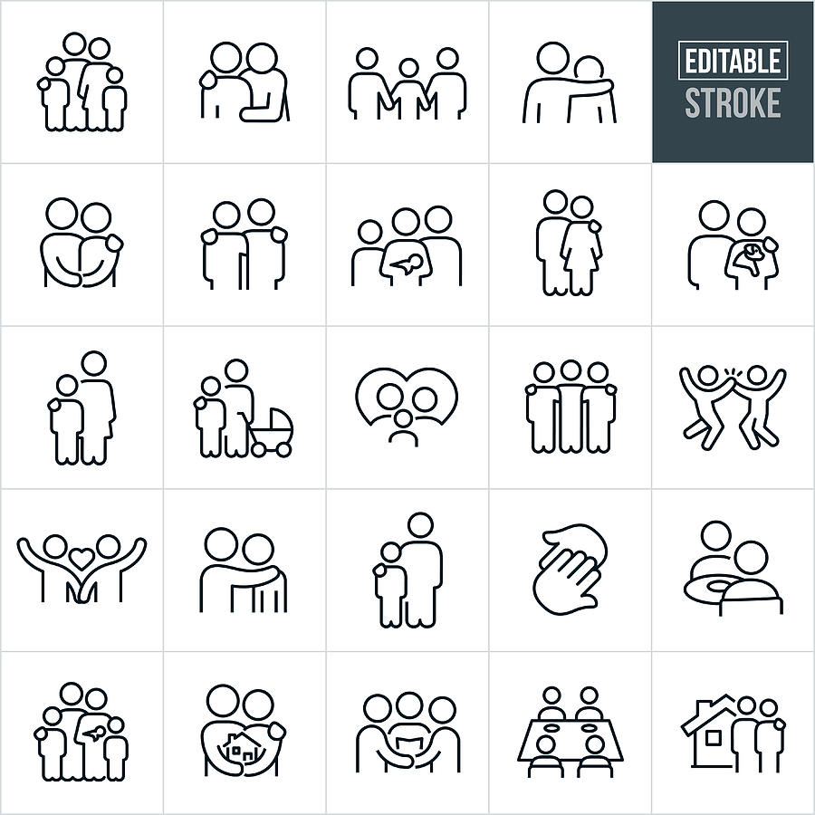 Family And Relationships Thin Line Icons - Editable Stroke Drawing by Appleuzr
