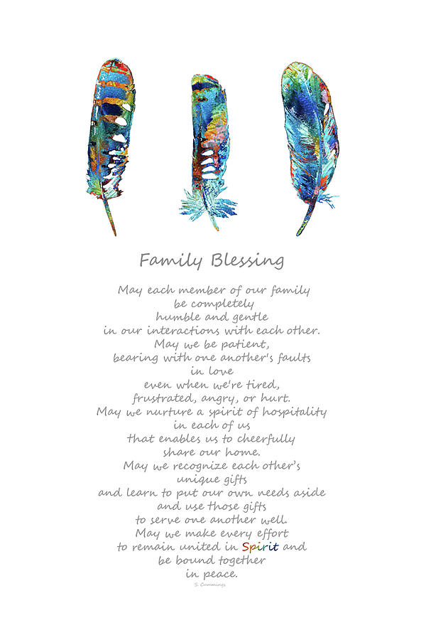 Rainbow Painting - Family Blessing Art - Colorful Feathers - Sharon Cummings by Sharon Cummings