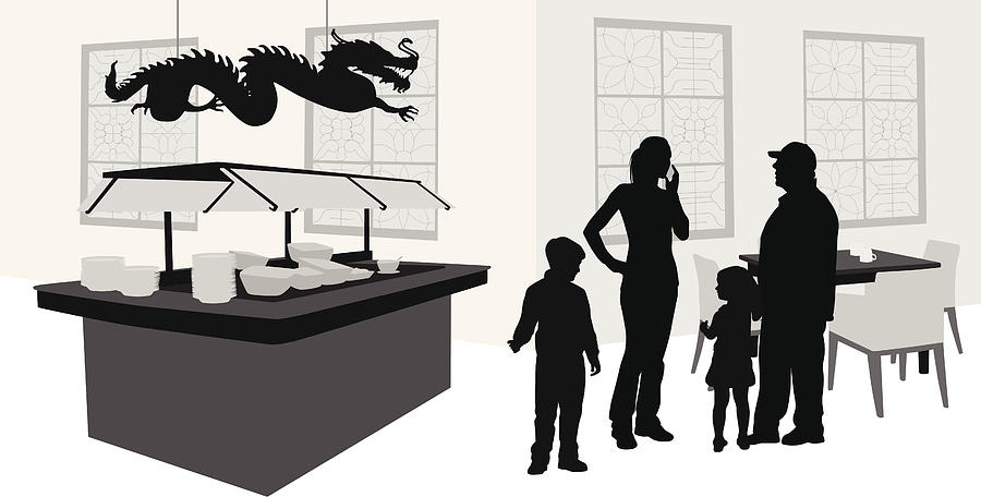 Family Buffet Vector Silhouette Drawing by A-Digit