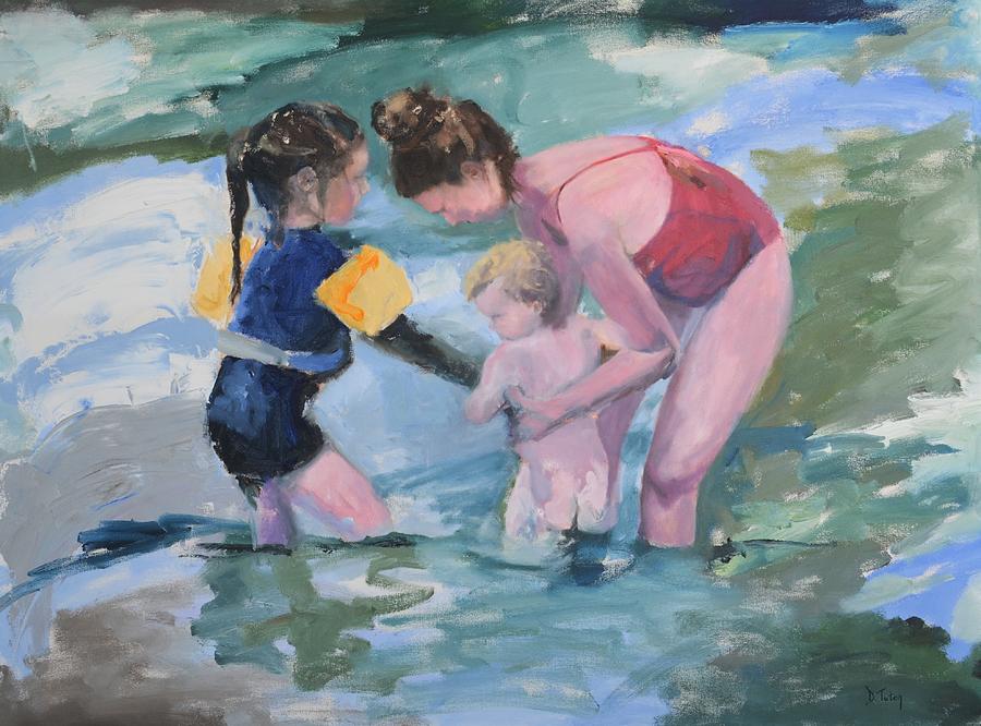 Family Fun at the Beach Painting by Donna Tuten