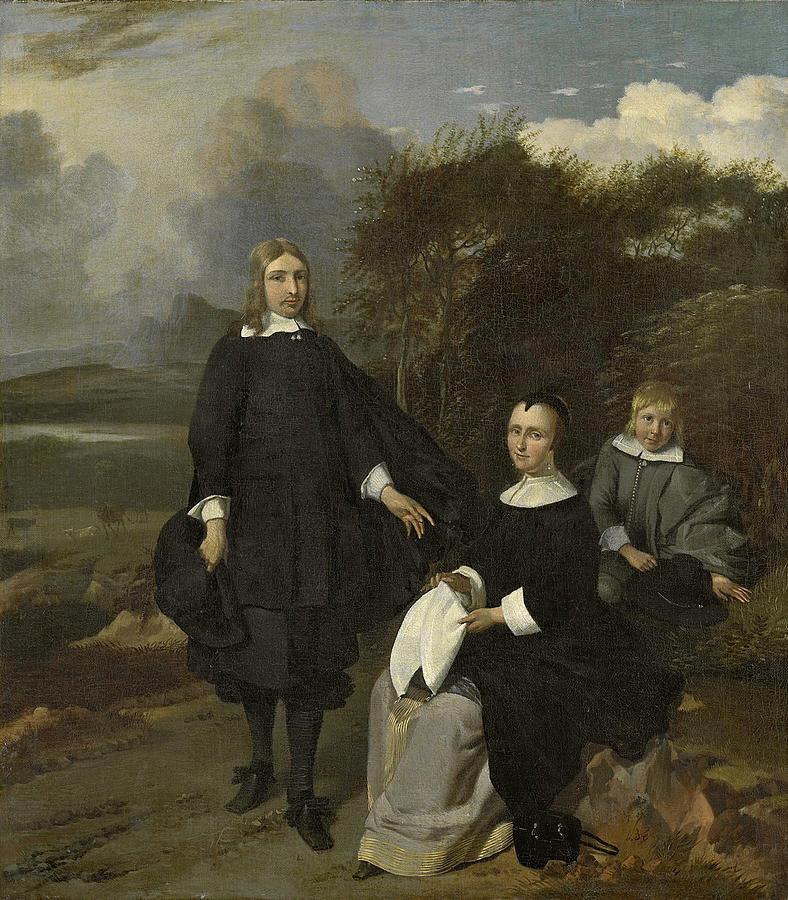 Family group in a landscape Painting by Barend Graat