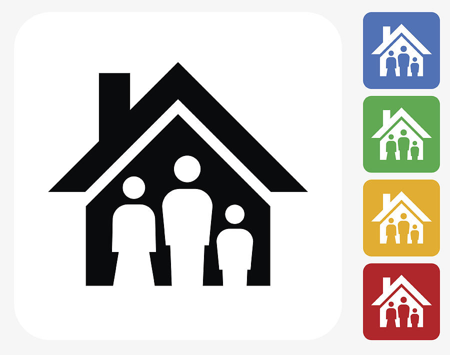 Family House Icon Flat Graphic Design Drawing by Bubaone