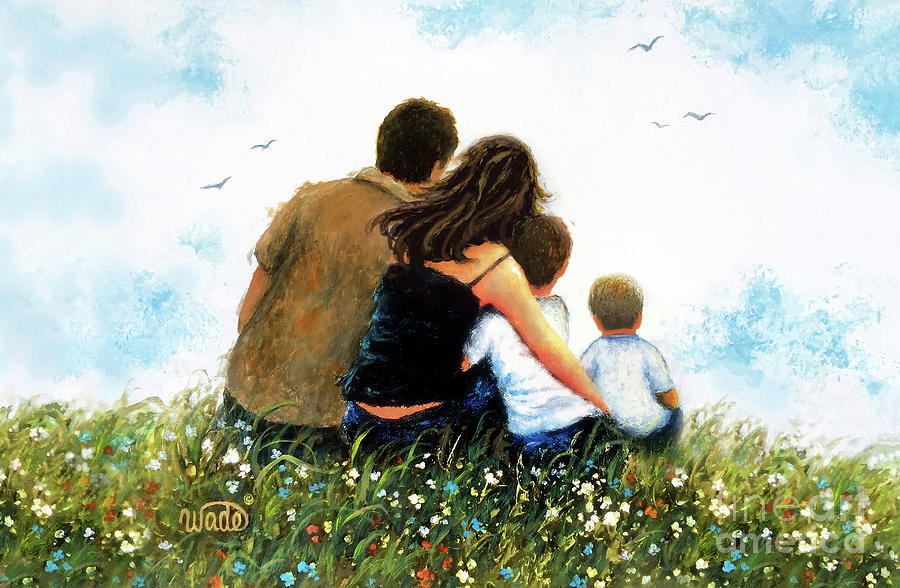 Family Hugs in Meadow Painting by Vickie Wade