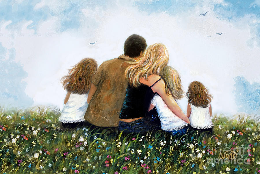 Family Hugs Three Daughters Painting by Vickie Wade