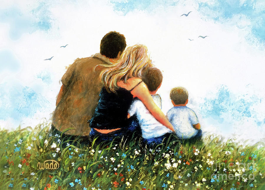 Family Hugs Two Sons Painting by Vickie Wade
