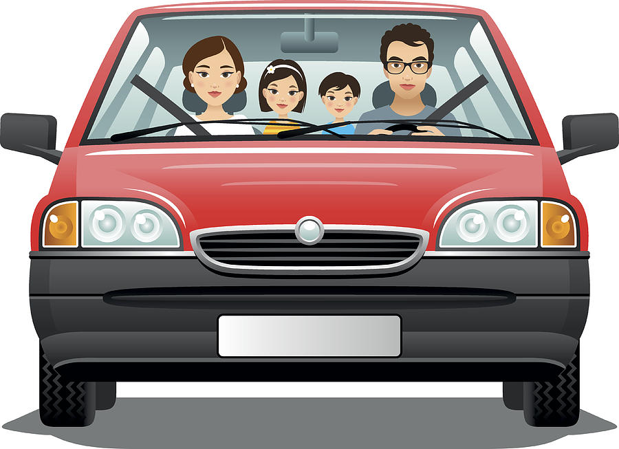 Family in a car on a white background Drawing by Askmenow