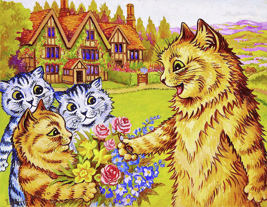 Louis Wain Painting - Family Of Cats In The Garden - Digital Remastered Edition by Louis Wain