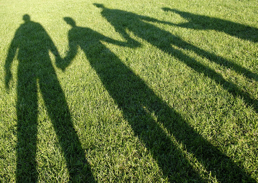Family of four shadows in the park Photograph by Gaiamoments