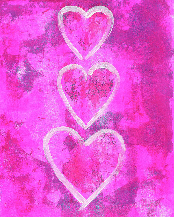 Family of hearts on pink Painting by Karen Kaspar