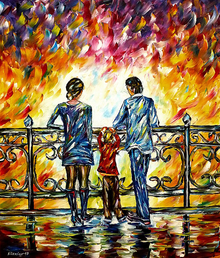 Family On A Bridge Painting by Mirek Kuzniar