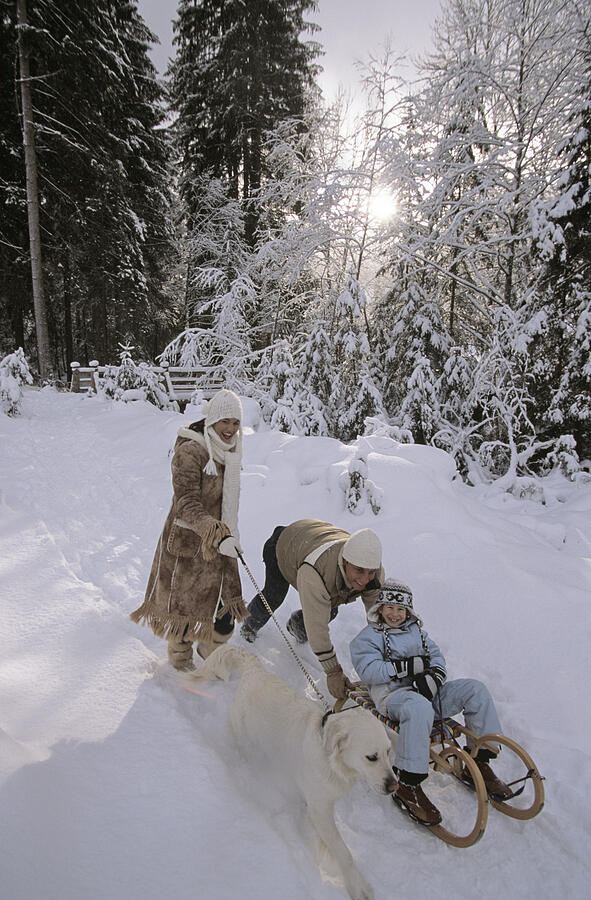 Family out in snow Photograph by Hans Huber