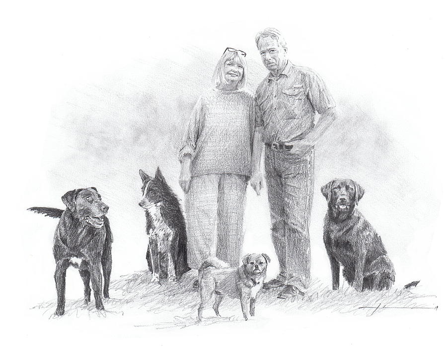Family Parents And Dogs Drawing by Mike Theuer Family Parents And Dogs Drawing by Mike Theuer