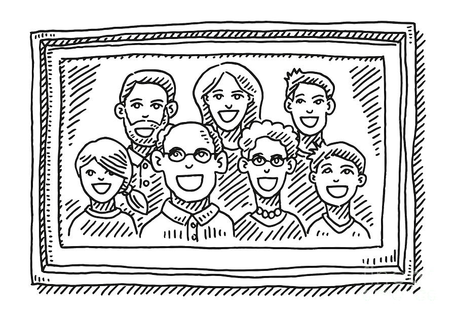 Black And White Drawing - Family Portrait Picture Frame Drawing by Frank Ramspott