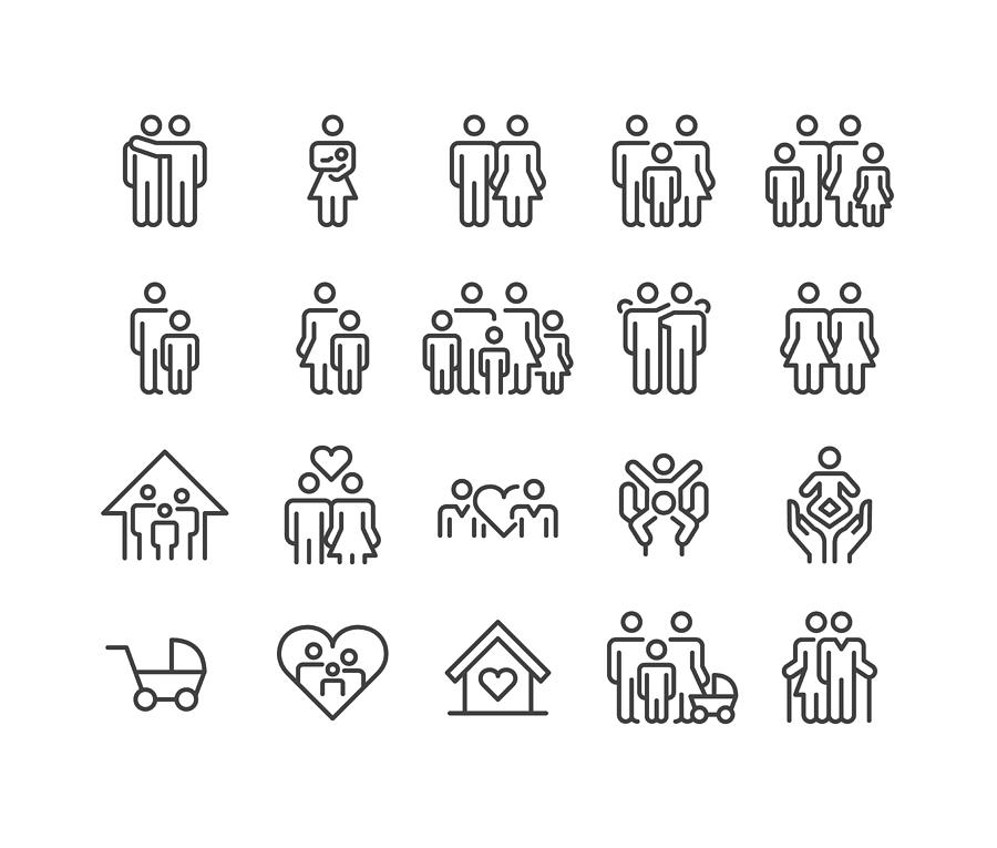Family Relationship Icons - Classic Line Series Drawing by -victor-