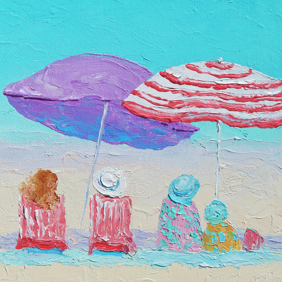 Family Sunday at the beach Painting by Jan Matson