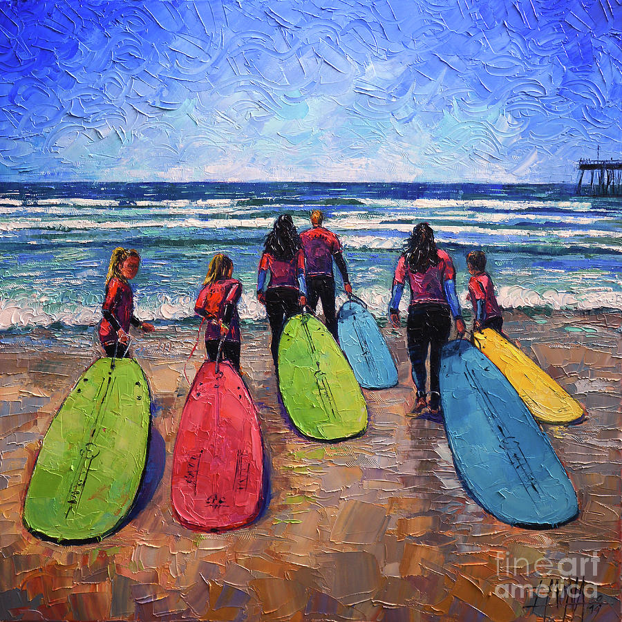 FAMILY SURF commissioned oil painting Mona Edulesco Painting by Mona Edulesco