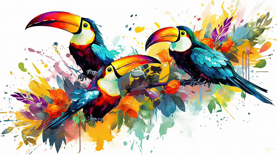 Family Ties - Portrait of Toucan Togetherness Painting by Lourry Legarde